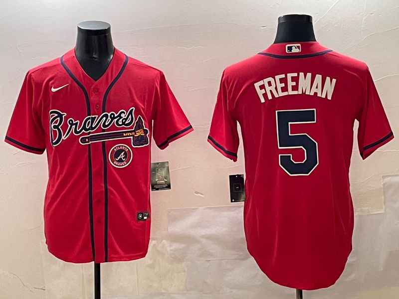 Men Atlanta Braves 5 Freeman Red Game 2025 Nike MLB Jersey style 4